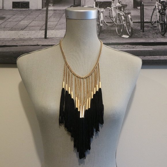 SALE! 🔥 Golden Black Fringe Statement Necklace